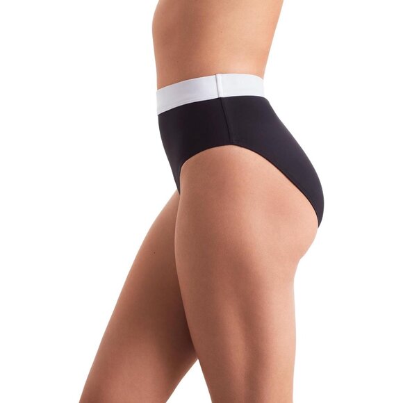 NWT Mimi Flamingo Layered Solids Brooke High Waist Swim Bottom Black / White 6 - Picture 2 of 7